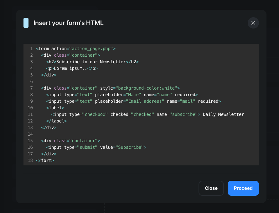 import html into form builder