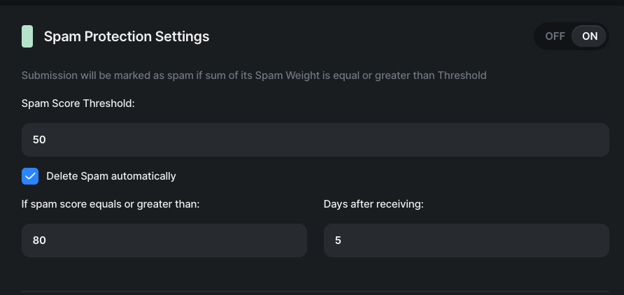 Spam protection settings
