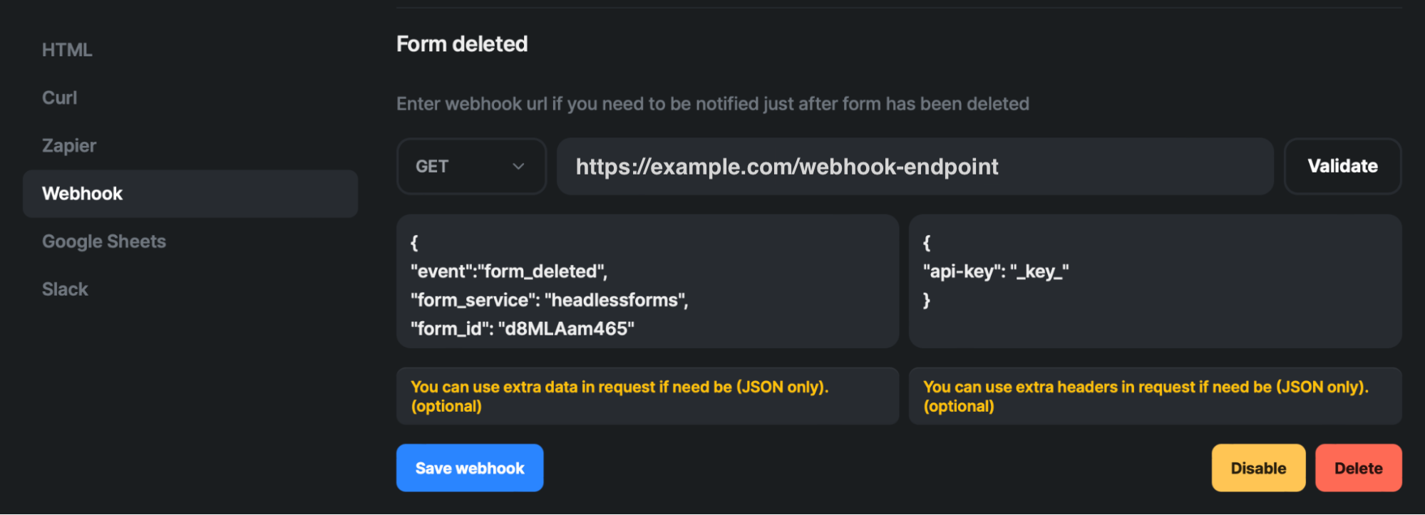 Form Deleted Webhook Setup