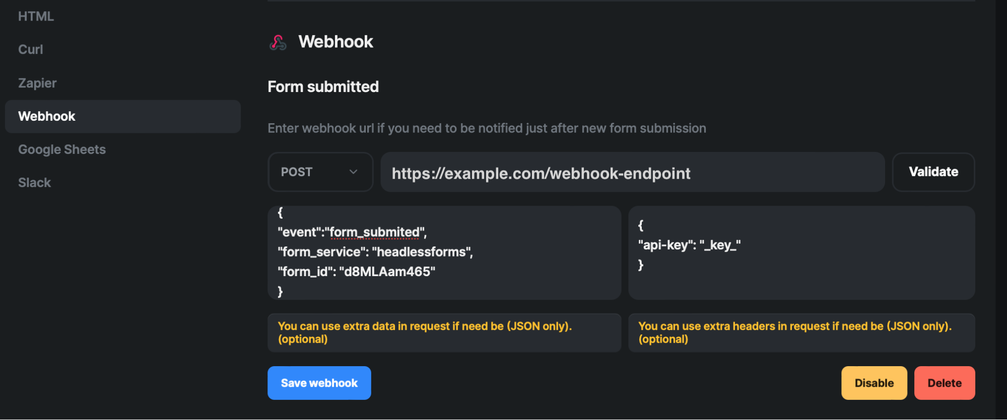 Form Submitted Webhook Setup