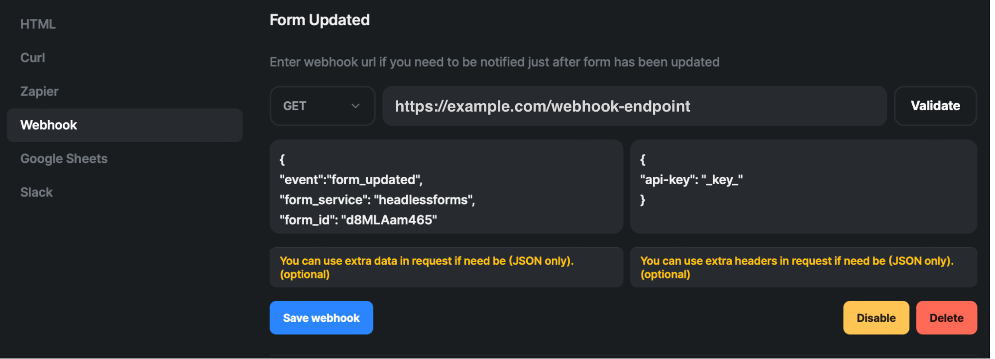 Form Updated Webhook Setup