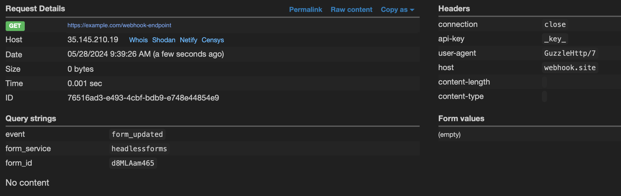 Form Values Section